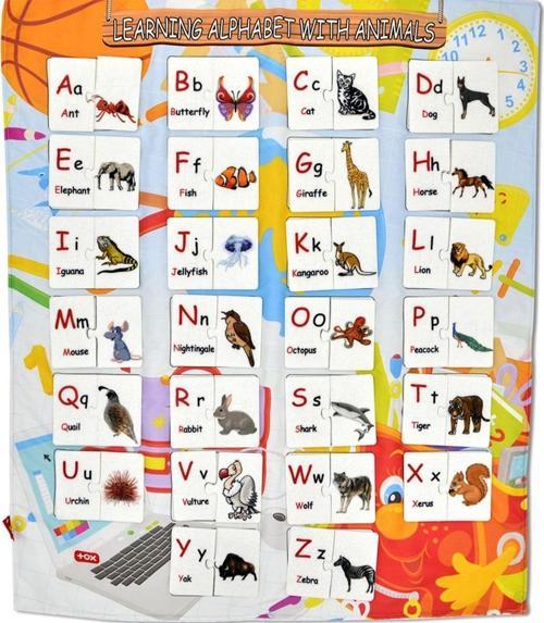 İngilizce Alfabe Parça-Bütün Hayvanlar Eşleştirme Keçe Cırtlı Duvar Panosu , Eğitici Oyuncak