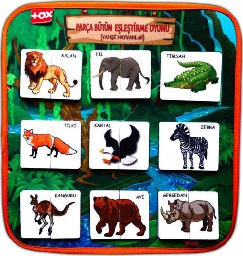 ( Vahşi Hayvanlar ) Parça-Bütün Eşleşmeler Keçe Cırtlı Aktivite Sayfası - Çocuk Etkinlik, Eğitici