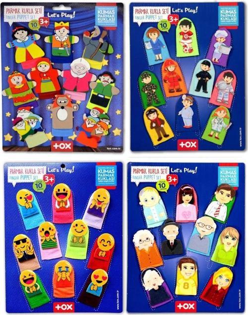 4 Set - 40 Parça Tox Masal Kahramanları, Aile Bireyleri , Meslekler ve Emojiler Parmak Kukla T225 T106 T752 T762