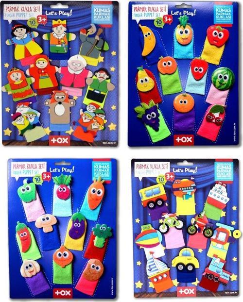 4 Set - 40 Parça Tox Masal Kahramanları, Meyveler, Sebzeler ve Taşıtlar Parmak Kukla T225 T104 T105 T181
