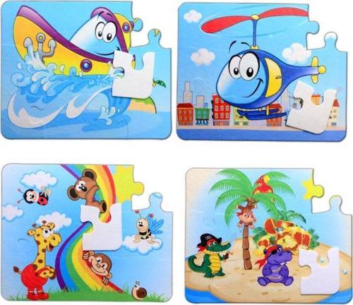 4 Set - 48 Parça Tox Tekne , Helikopter ve Gökkuşağı 3+ Keçe Yapboz - 3 Yaş Puzzle T005 T042
