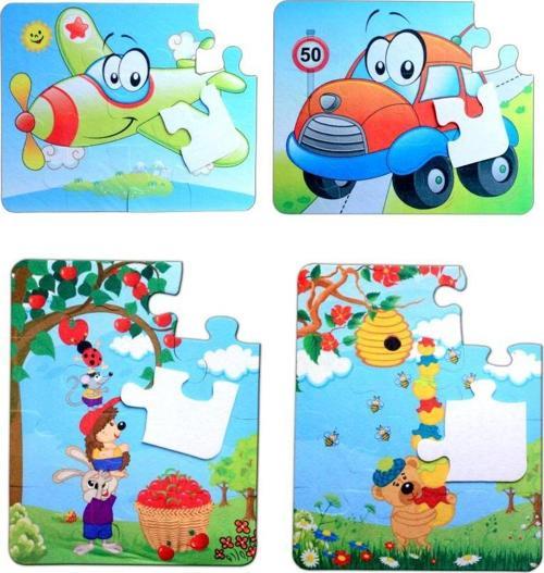 4 Set - 48 Parça Tox Uçak, Araba ve Elmacı Ayı 3+ Keçe Yapboz - 3 Yaş Puzzle T044 T004