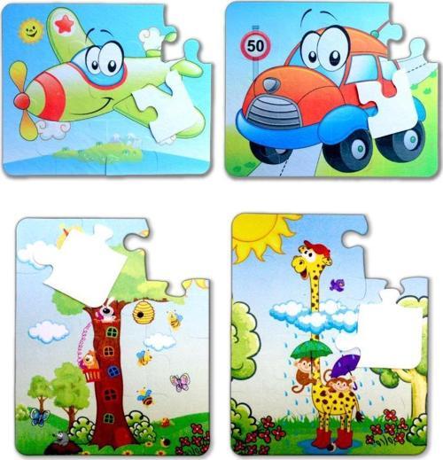 4 Set - 48 Parça Tox Uçak, Araba ve Zürafa 3+ Keçe Yapboz - 3 Yaş Puzzle T004 T043