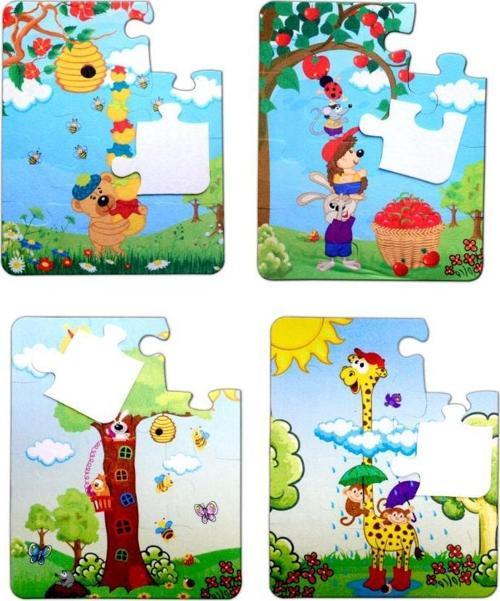 4 Set - 48 Parça Tox Zurafa ve Elmacı Ayı 3+ Keçe Yapboz - 3 Yaş Puzzle T044 T043