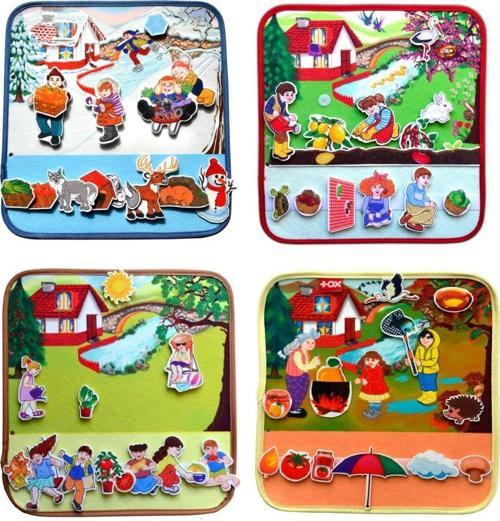 4 Set - 50 Parça Tox Dört Mevsim Keçe Cırtlı Aktivite Sayfası - Çocuk Etkinlik , Eğitici Oyuncak