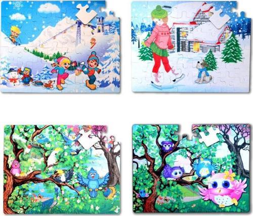 4 Set - 96 Parça Tox Kış ve Baykuş 5+ Keçe Yapboz - 5 Yaş Puzzle T014 T017
