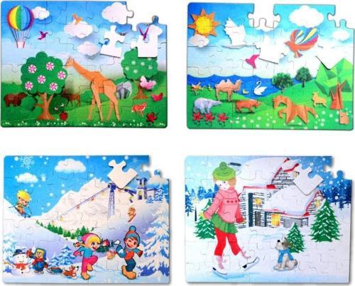 4 Set - 96 Parça Tox Kış ve Origami 5+ Keçe Yapboz - 5 Yaş Puzzle T018 T014