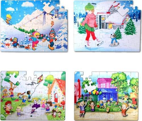 4 Set - 96 Parça Tox Kış ve Oyun Parkı 5+ Keçe Yapboz - 5 Yaş Puzzle T040 T014