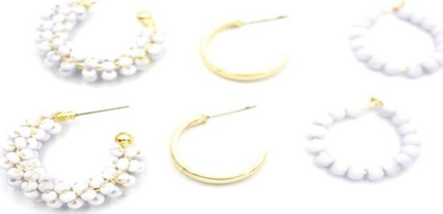 Boncuklu Küpe Seti - Beyaz