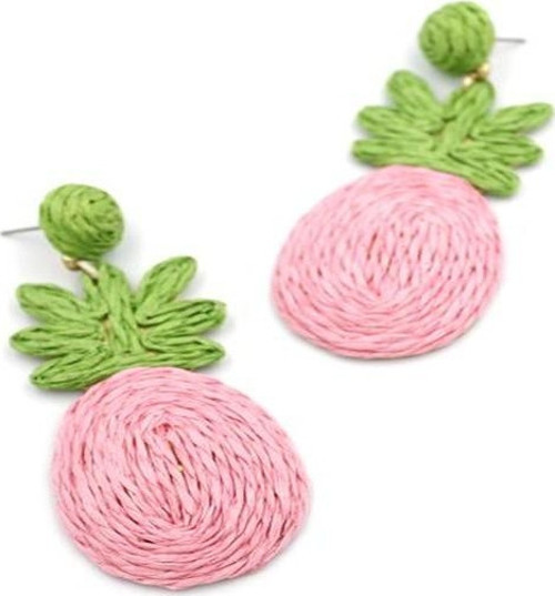 Ananas Hasır Küpe - Pembe