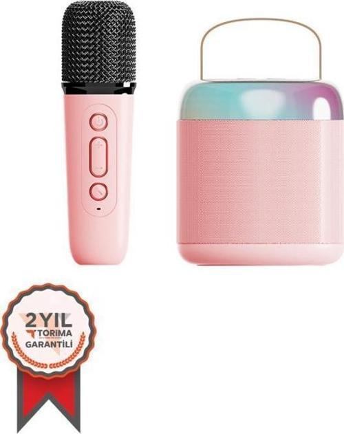 TORIMA K4 Pembe RGB Led Işıklı Bluetooth Hoparlör ve Mikrofon