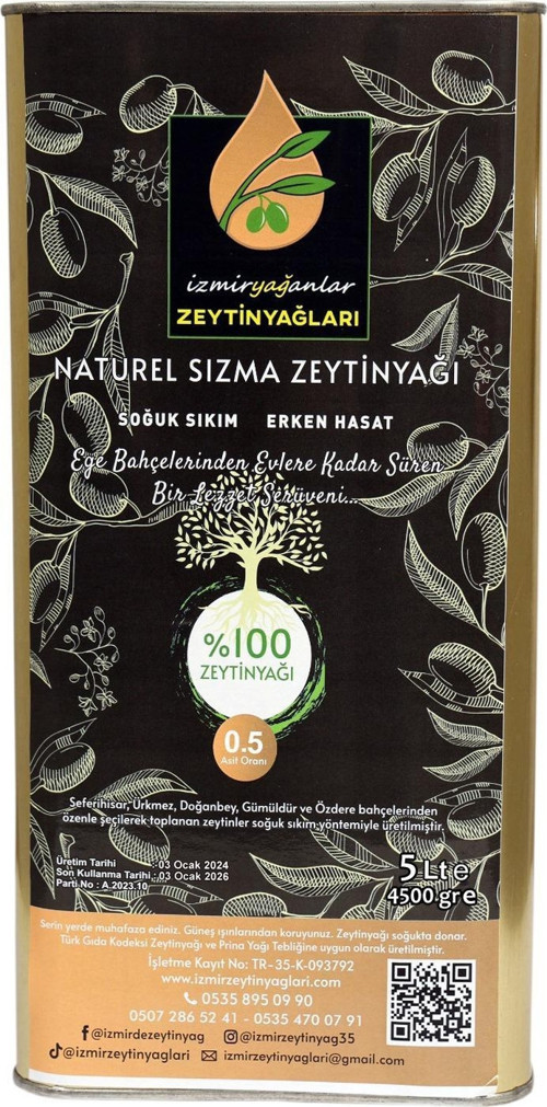 Soğuk Sıkım Natürel Sızma Zeytinyağı 5 lt