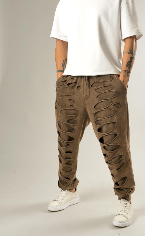 Street Yıkamalı Kahverengi Erkek Tasarım Baggy Pantolon COC2647