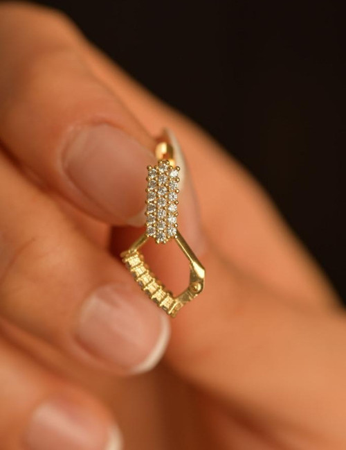 Zirkon Taşlı Gold J Klips Minimal Gümüş Küpe