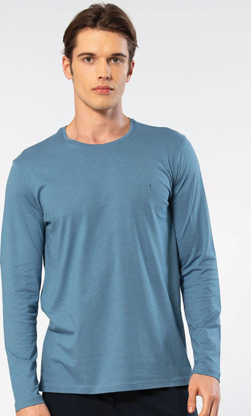 Erkek Modal Pamuk Bisiklet Yaka T-shirt 2242/İndigo