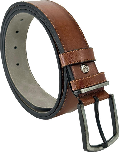 Kahverengi Suni Deri 4 cm. Genişlik Sarı Dikişli Düz Model Spor Erkek Kemer // 9011-1