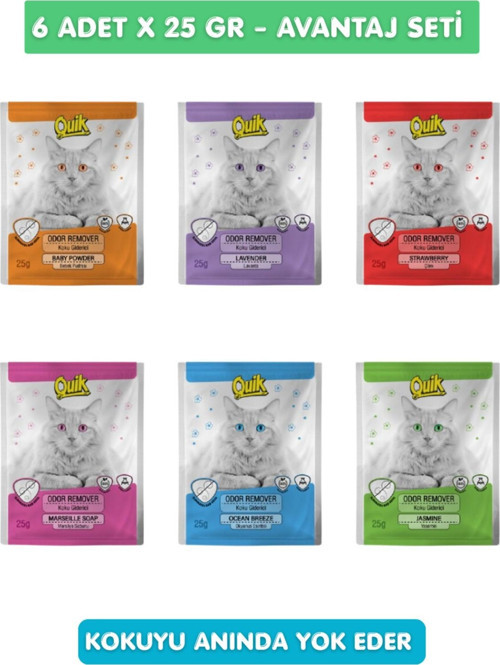 6lı Set - Kedi Kumu Koku Giderici Karışık Kokulu Hızlı ve Etkili Doğal 25gr x 6