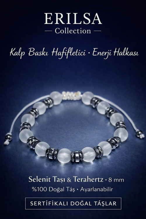 Sertifikalı Kalp Baskı Hafifletici Enerji Bilekliği – Selenit Taşı ve Terahertz Doğal Taş