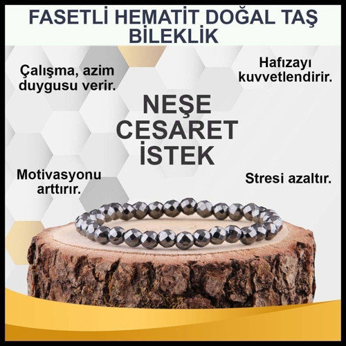 Sertifikalı Fasetli Hematit Doğal Taş Bileklik 6 Mm - B818