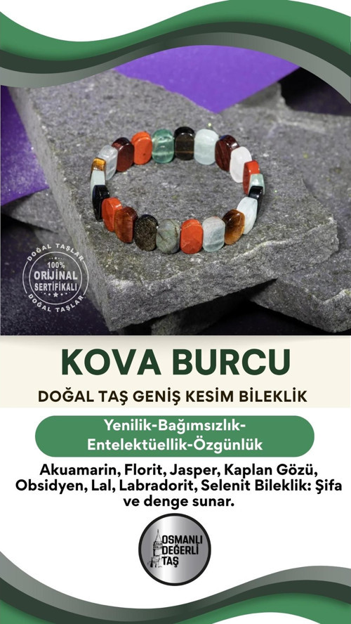 Kova Burcu Doğal Taş Geniş Kesim Bileklik