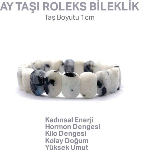 Ay Taşı Roleks Geniş Kesim Gri Beyaz Çift Misinalı Bileklik