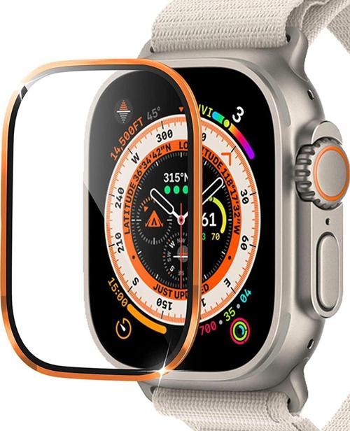 Apple Watch Ultra Tam Kaplayan Cam Ekran Koruyucu V2 Turuncu