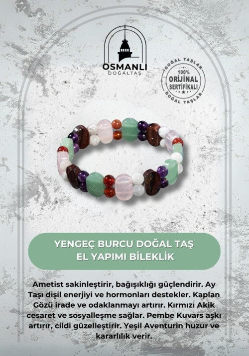 Yengeç Burcu Doğal Taş Geniş Kesim El Yapımı Bileklik