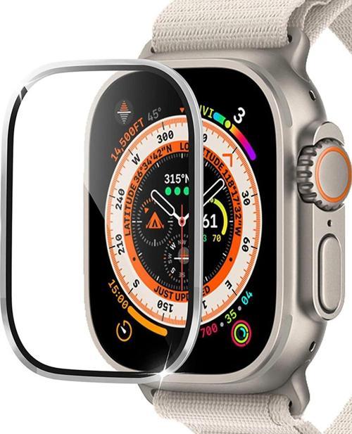 Apple Watch Ultra Tam Kaplayan Cam Ekran Koruyucu V2 Gümüş