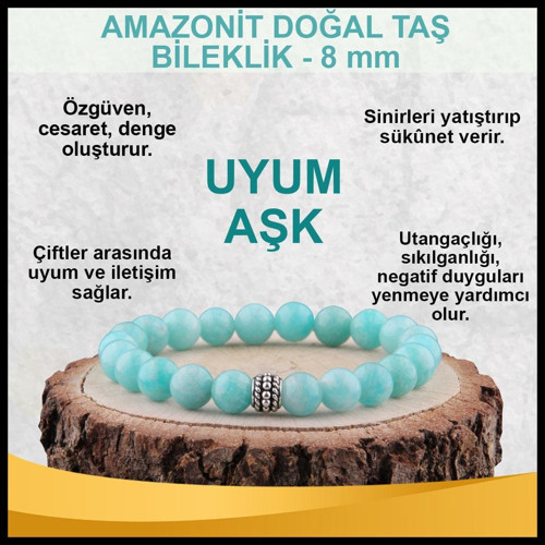 Sertifikalı Amazonit Doğal Taş Bileklik 8 Mm - B856