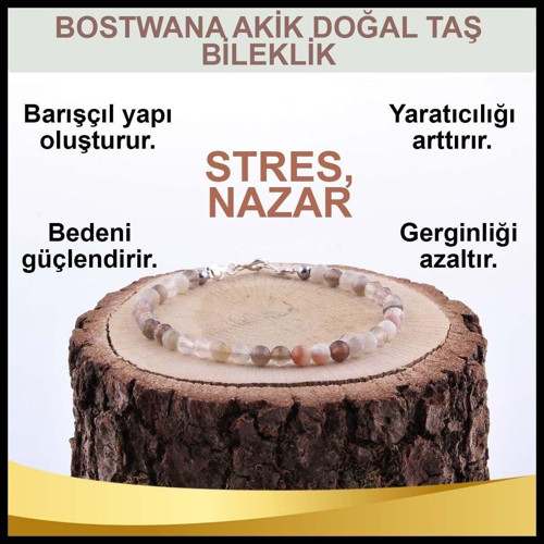 Sertifikalı Bostwana Akik Doğal Taş Bileklik 3 Mm - B807