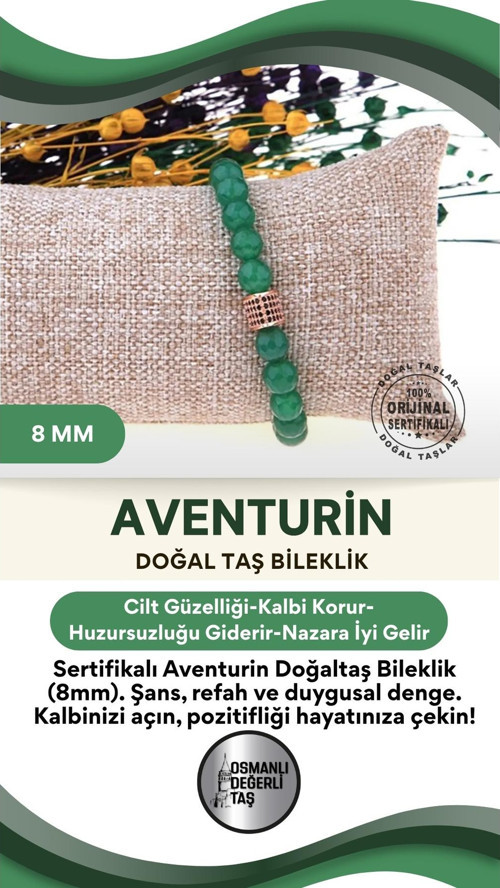 Sertifikalı Aventurin -8 Mm Doğaltaş Bileklik B267