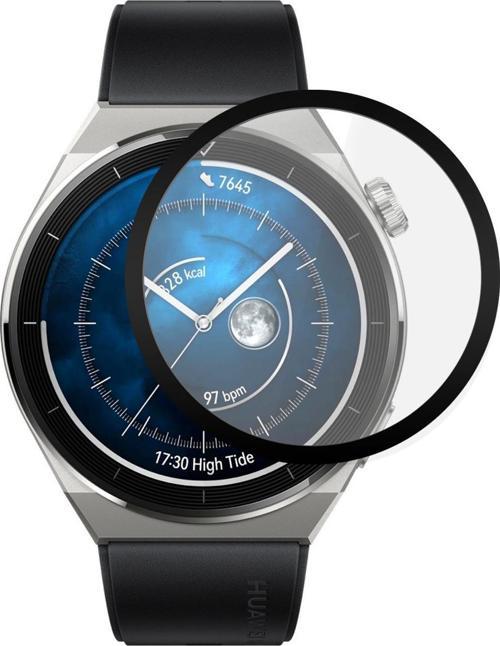 Huawei Watch GT 3 Pro 46mm Titanyum Tam Kaplayan Temperli Cam Full Ekran Koruyucu Siyah