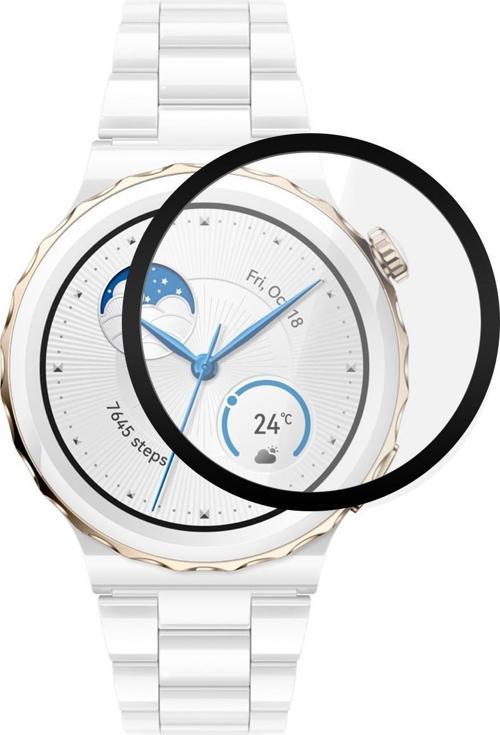 Huawei Watch GT 3 Pro 43mm Seramik Tam Kaplayan Temperli Cam Full Ekran Koruyucu Siyah