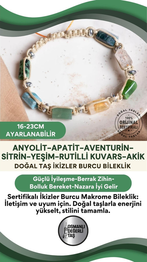 Sertifikalı Aslan Burcu Doğal Taş Makrome Ayarlanabilir Bileklik