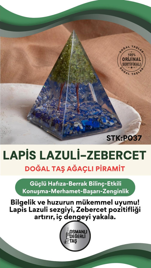Sertifikalı Lapis Lazuli-Zebercet Doğal Taş Piramit P037