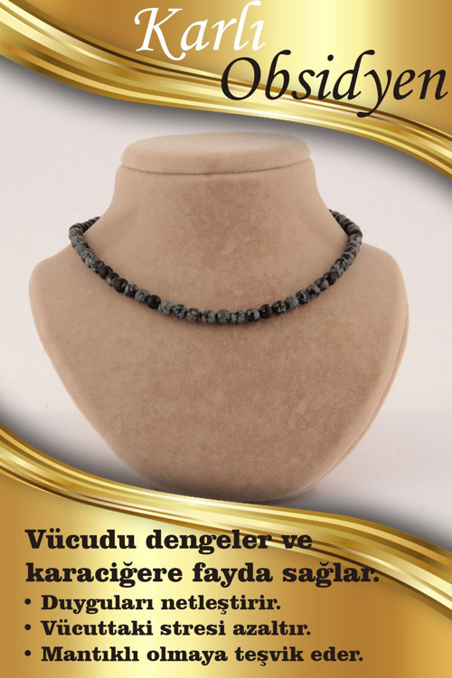 Sertifikalı Karlı Obsidyen 6Mm Kolye (Düğümsüz)