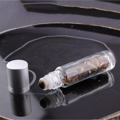 Sertifikalı Kaplan Gözü Taşı Doğal Taş Yüz Ve Cilt Esans Ve Yağ Şişesi - 10 Ml, 8 Cm Metal Kapak