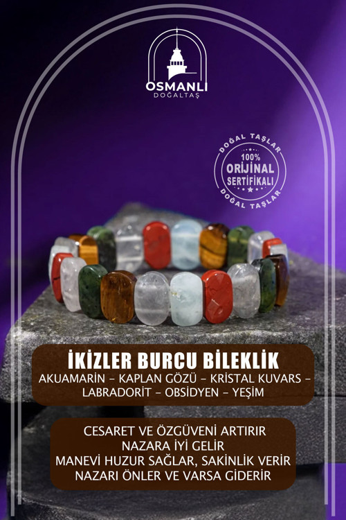 Ikizler Burcu Doğal Taş Geniş Kesim Bileklik