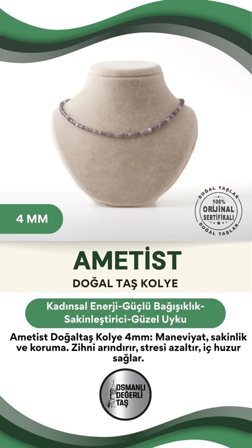 Ametist Doğaltaş Kolye 4 Mm, M485