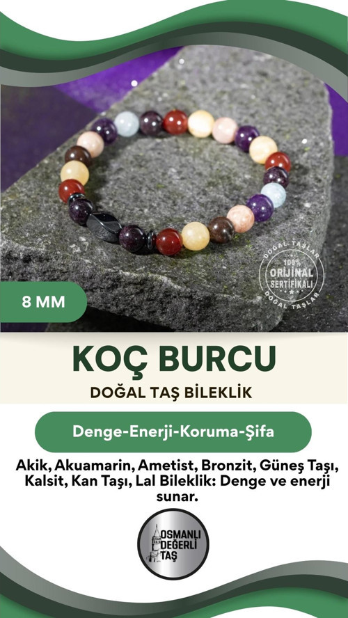 Koç Burcu Doğal Taş 8Mm Hematit Bileklik
