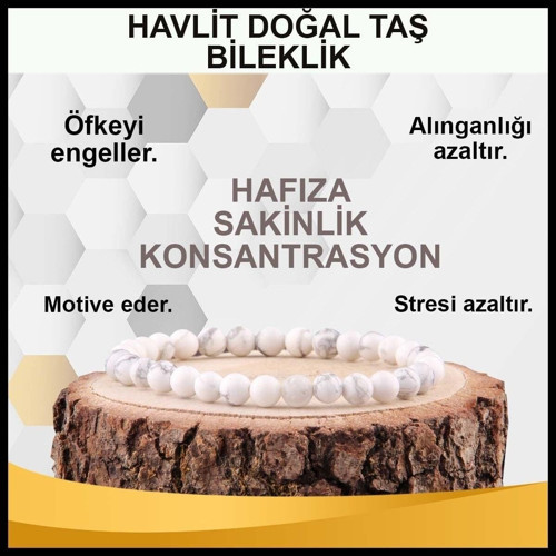 Sertifikalı Havlit Doğal Taş Bileklik 6 Mm - B820
