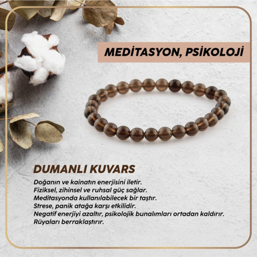 Sertifikalı Dumanlı Kuvars Bileklik 6Mm