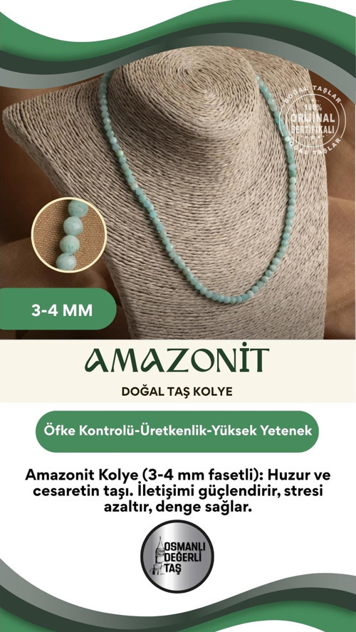 Sertifikalı Amazonit 3-4 Mm Fasetli Kesim Doğal Taş Kolye