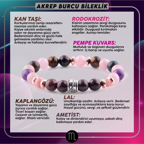 Sertifikalı Akrep Burcu Doğal Taş Bileklik B019