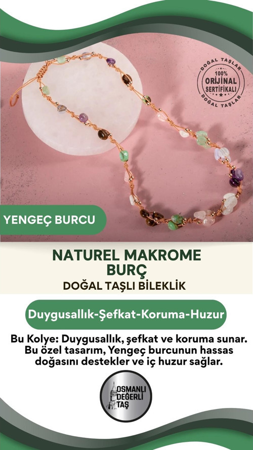 Yengeç Burcu Doğal Taş Natürel Makrome Kolye