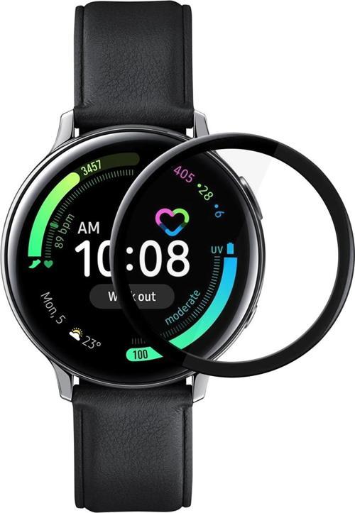 Samsung Galaxy Watch Active 2 44mm Tam Kaplayan Temperli Cam Full Ekran Koruyucu Siyah