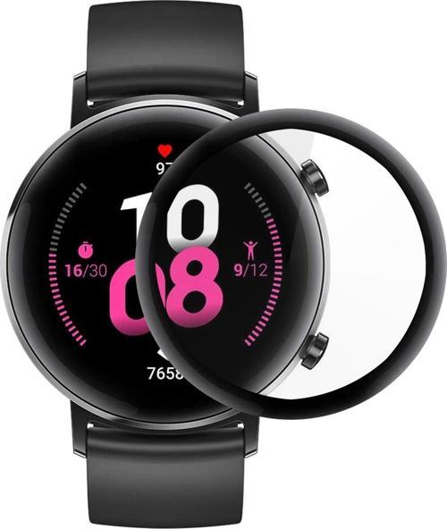 Huawei Watch GT2 42mm Tam Kaplayan Temperli Cam Full Ekran Koruyucu Siyah