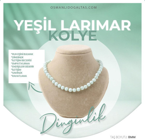 Sertifikalı Yeşil Larimar Doğaltaş Kolye 8 Mm, M552