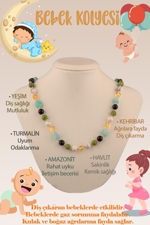 Sertifikalı Bebek Kehribar Kolye-Kehribar-Amazonit-Yeşim-Havlit-Turmalin