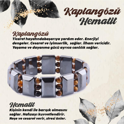 Sertifikalı Hematit - Kaplan Gözü Doğal Taş Roleks Bileklik 15 Mm B756